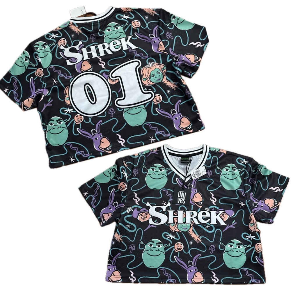 Dreamworks Universal Studios Shrek 01 Women M Crop Top Jersey Allover Print NEW